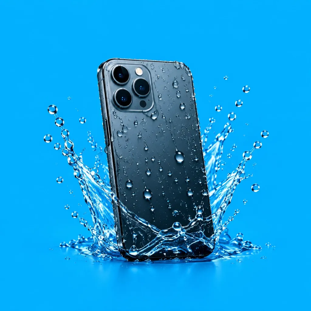 Water droplets around a smartphone